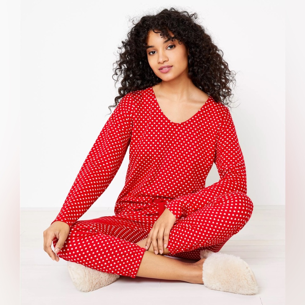 LOFT Valentine’s Day Pajama Set - Soft Knit with Red & white Heart Print